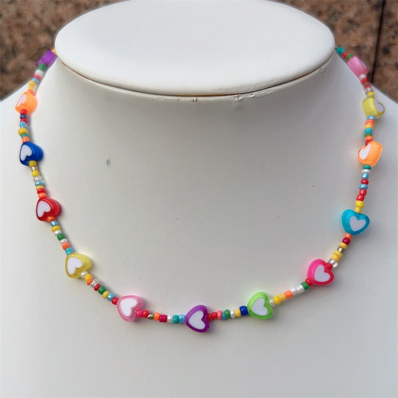 Chain Bohemia Beaded Necklace for Women Cute Handmade smile heart eye Plastic Bead Transparent Chokers Necklaces Boho Jewelry 230706
