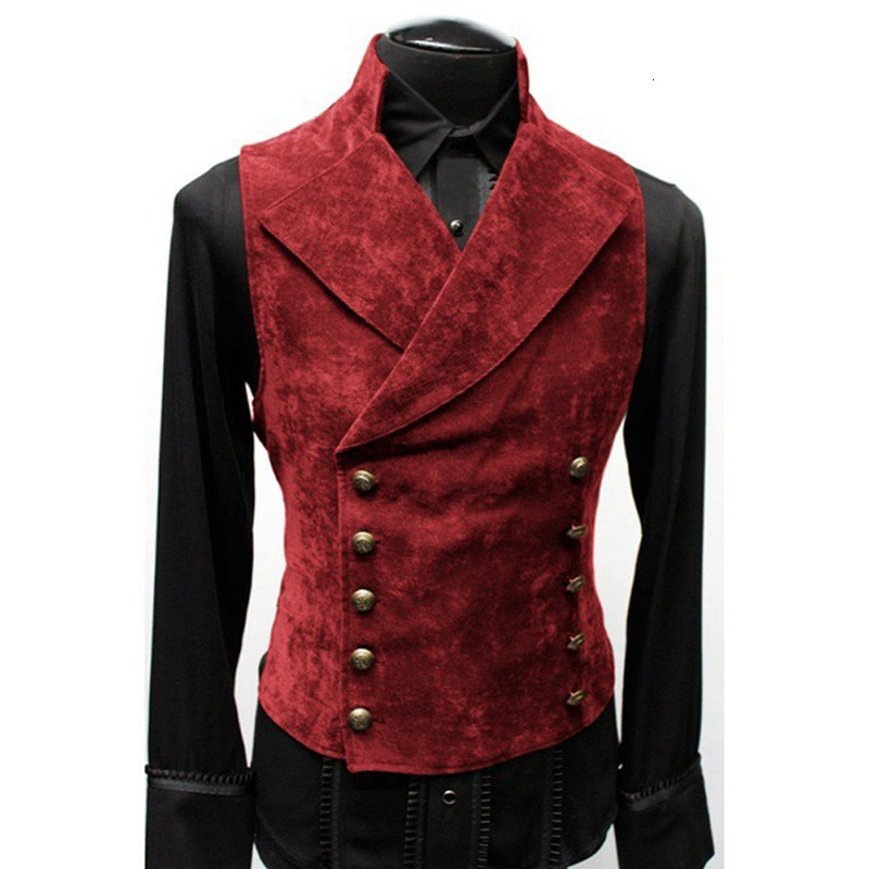 Men's Vests Mens Double Breasted Gothic Steampunk Velvet Vest Stand Collar Medieval Victorian Black Waistcoat Men Stage Cosplay Prom Costume 2307