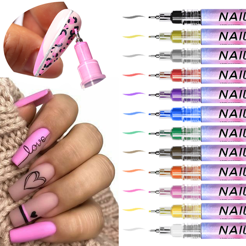Nail Gel Nail Art Drawing Graffiti Pen Gel Pencil Plastic Waterproof Painting Liner Brush White Marker Pen Nail Manicure Decoration Tools 230706