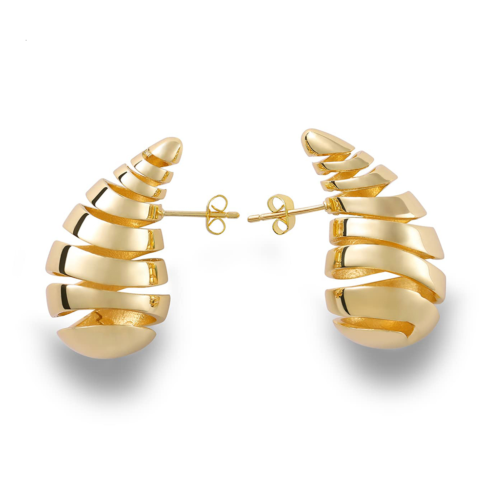 Stud Trendy Croissant Spiral Chunky Drop Earrings for Women Gold Plated Lightweight Hollow Teardrop Earrings Dupes Fashion Jewelry 230706