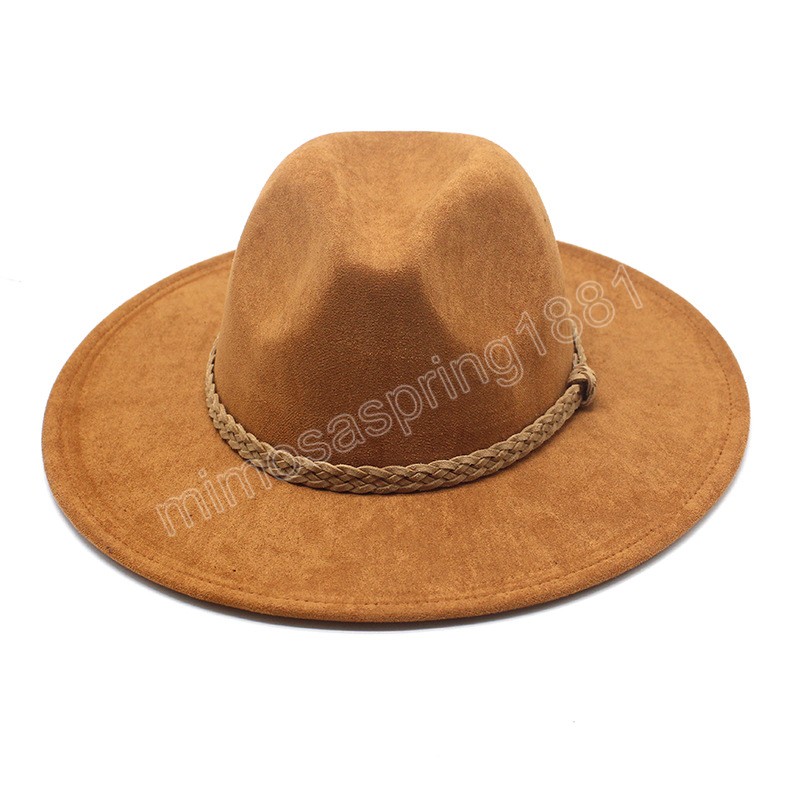 American Style Suede Felt Fedora Hat Vintage Wide Brim Western Cowboy Hat Winter Trilby Jazz Caps