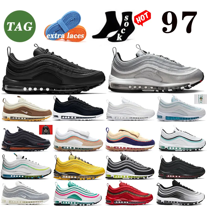 

With Box Runing Shoes Classic Vaporeis 97 Plat-Form Sean Wotherspoon Sneakes 97s Triple White Black Sliver Bullet Metalic Gold Golf Jesus Celestial Mens Trainers, 12