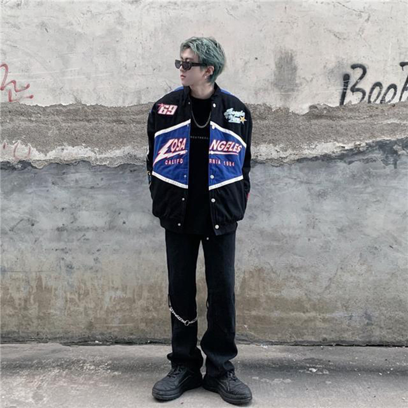 Women's Leather Faux Leather Unisex American Embroidery Bombers Coat Spring Autumn Hip Hop High Street Long Sleeve Top Bomber Varsity Racing Woma