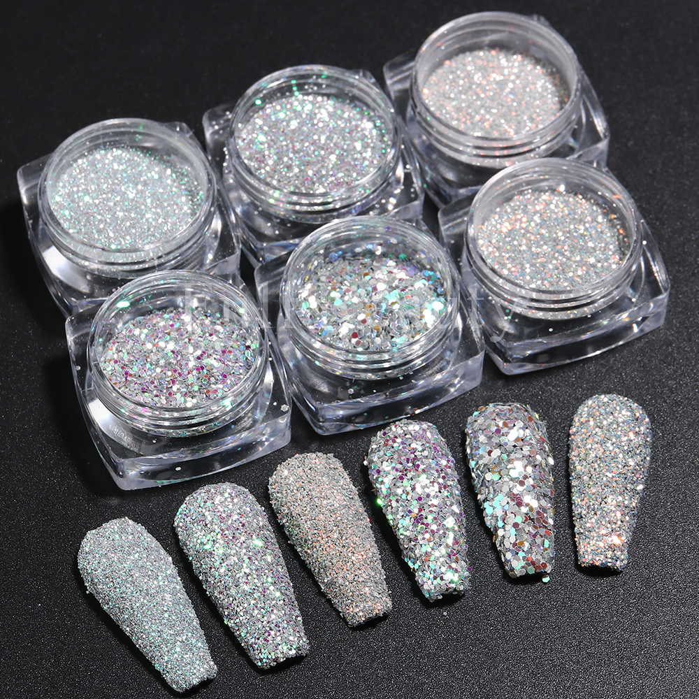 Nail Glitter Reflective Glitter Powder Sparkle Silver Diamond Glitter Fluorescent Pigment Chrome Nail Dust Merimaid Sequins Decoration GLFGF 230705