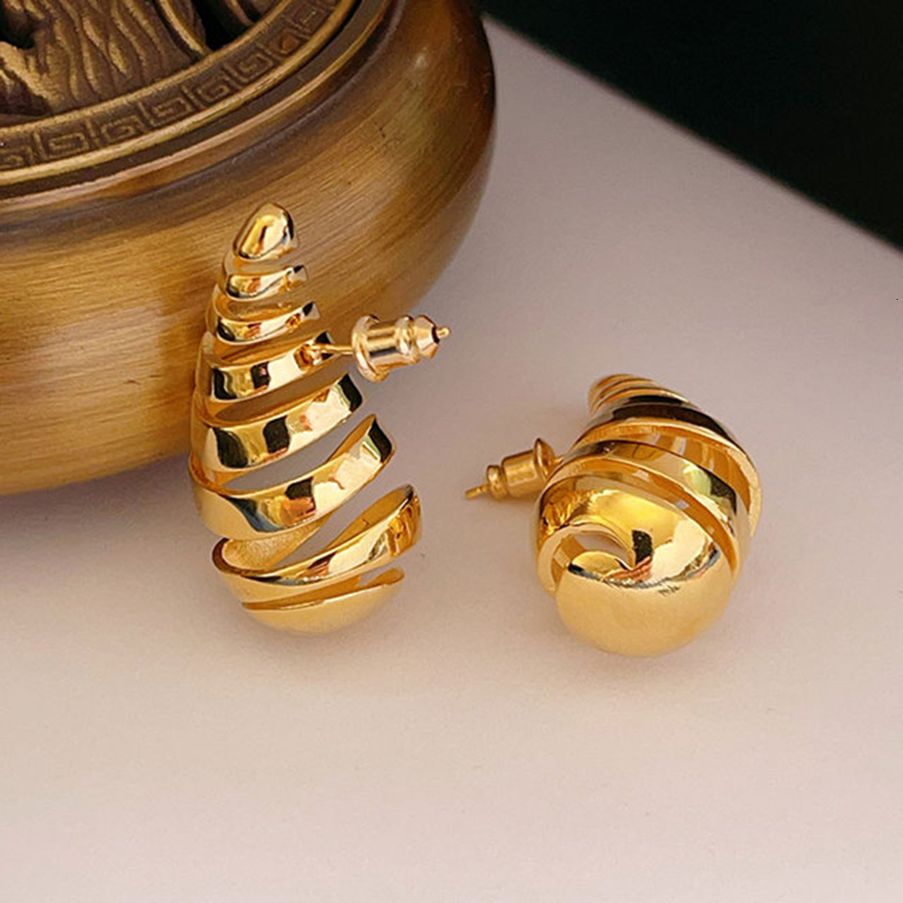 Stud Trendy Croissant Spiral Chunky Drop Earrings for Women Gold Plated Lightweight Hollow Teardrop Earrings Dupes Fashion Jewelry 230706