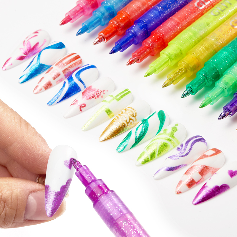 Nail Gel 1 Set Graffiti Nail Pen for 3D Nail Art DIY Metal Shining Nail Polish Pen Waterproof Nail Drawing Painting Brush Manicure Tools 230706