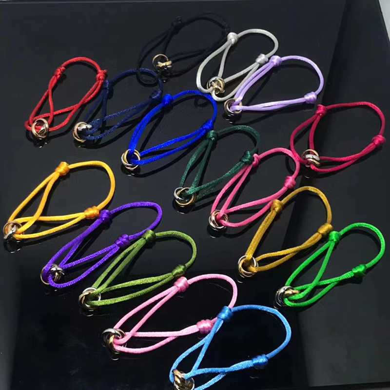 New fashion hot stainless steel bracelet designer 3-Ring Metal Buckle Ribbon Lace Chain Multi Color Adjustable Size bracelet Womens and Mens Bracelet