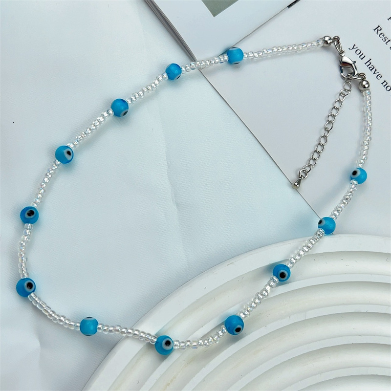Chain Bohemia Beaded Necklace for Women Cute Handmade smile heart eye Plastic Bead Transparent Chokers Necklaces Boho Jewelry 230706