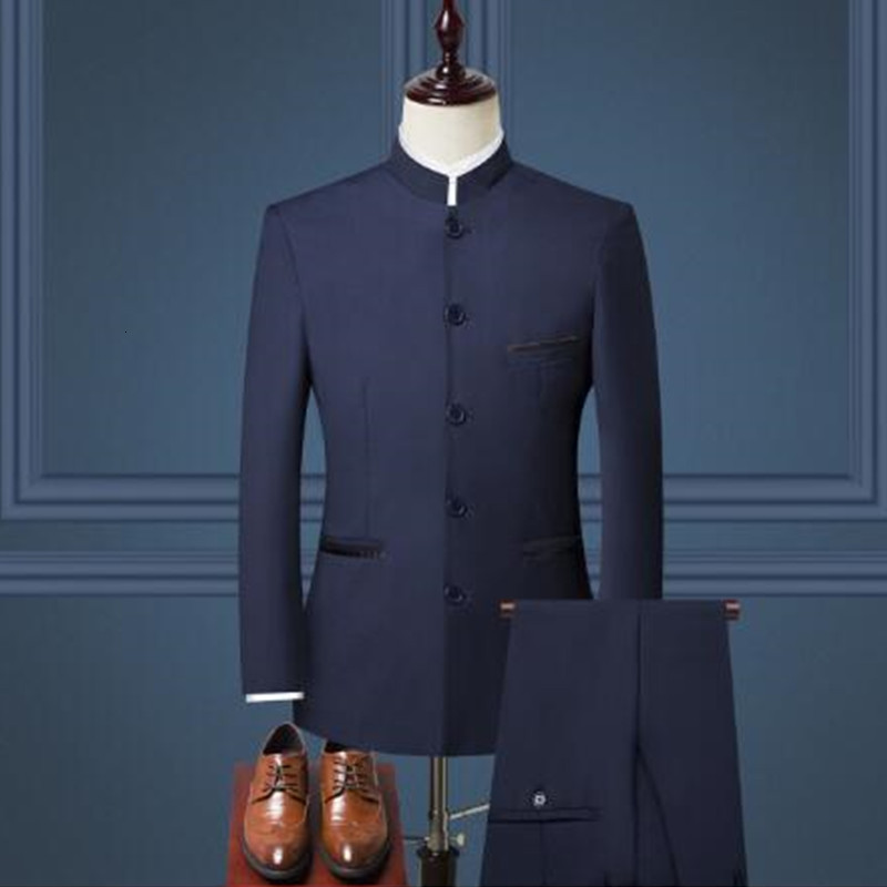 Men's Suits Blazers Burgundy Chinese Style Stand Collar Slim Fit Male Zhong Shan Blazer Vest Pants Groom Tuxedos Costume Homme Business 3PCS 2307
