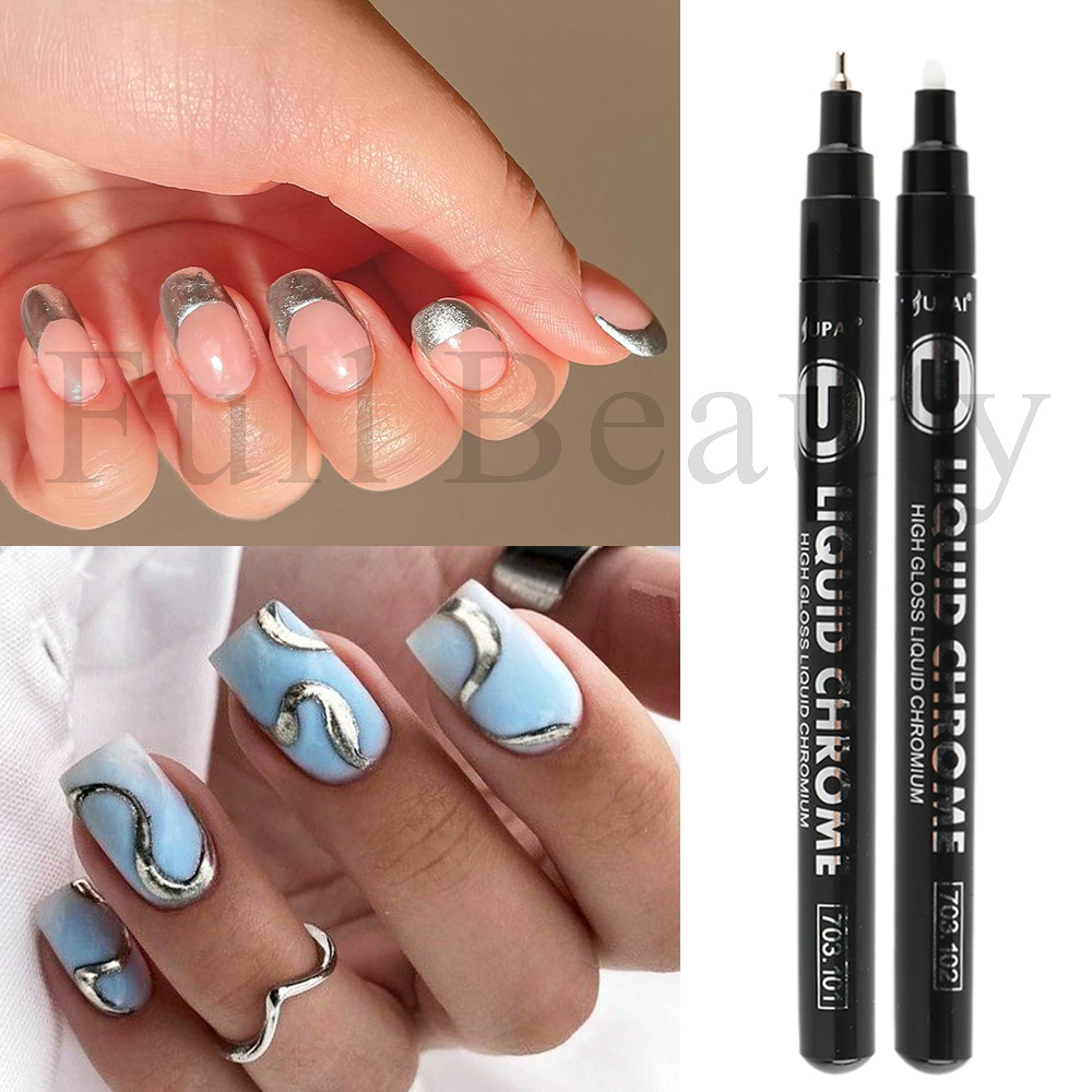 Nail Gel 1Pcs Nail Polish Pen Silver Chrome Varnish Metallic Painting Gel Graffiti Wave Drawing Pen Stripe Lines Brush For Manicure NT703 230706
