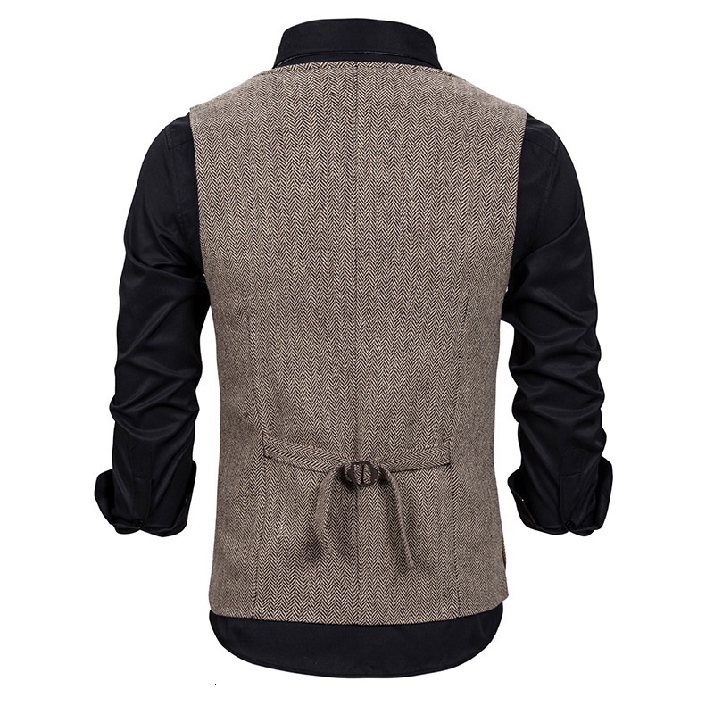 Men's Vests Suit Vest Brown Wool Tweed Business Waistcoat Jacket Casual Slim Fit Gilet Homme For Groosmen Man Wedding 230705