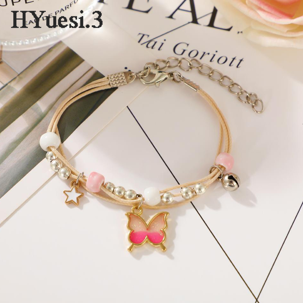 Chain Summer Metal Butterfly Beaded Bracelet Anklet Colorful Adjustable Woven Rope Bracelets For Women Girls Kids Birthday Party Gifts 230706