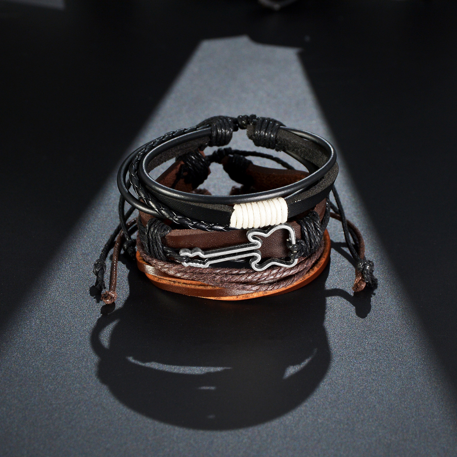 Chain MeMolissa 34Pcs Set Braided Wrap Leather Bracelet for Men Vintage Life Tree Guitar Wood Beads Fashion Male Bracelets Wristband 230706