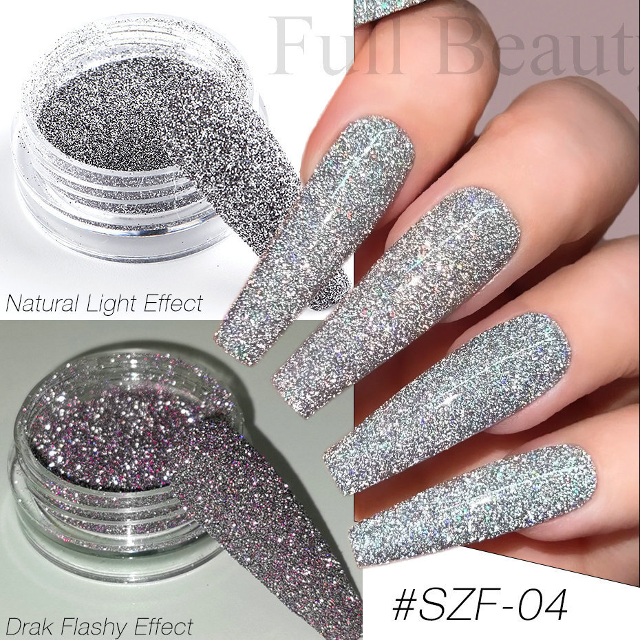 Nail Glitter 1BOX Reflective Glitter Nail Powder Flash Diamond Holographic Crystal Pigment Dip Chrome Powder For Nails DIY Dust Nail Supplies 230705