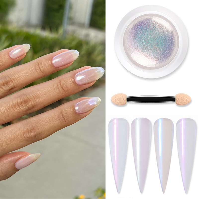 Nail Glitter Shell Pearl Nail Powder Pigment Mirror White Rubbing on Nail Glitter Dust Chrome Aurora Manicure Nail Art Decoration 230705