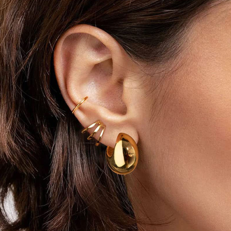 Stud Gold Color Round Chunky Earrings for Women Lightweight Smooth Metal Open Thick Hoops Fashion Trendy Jewelry 230706