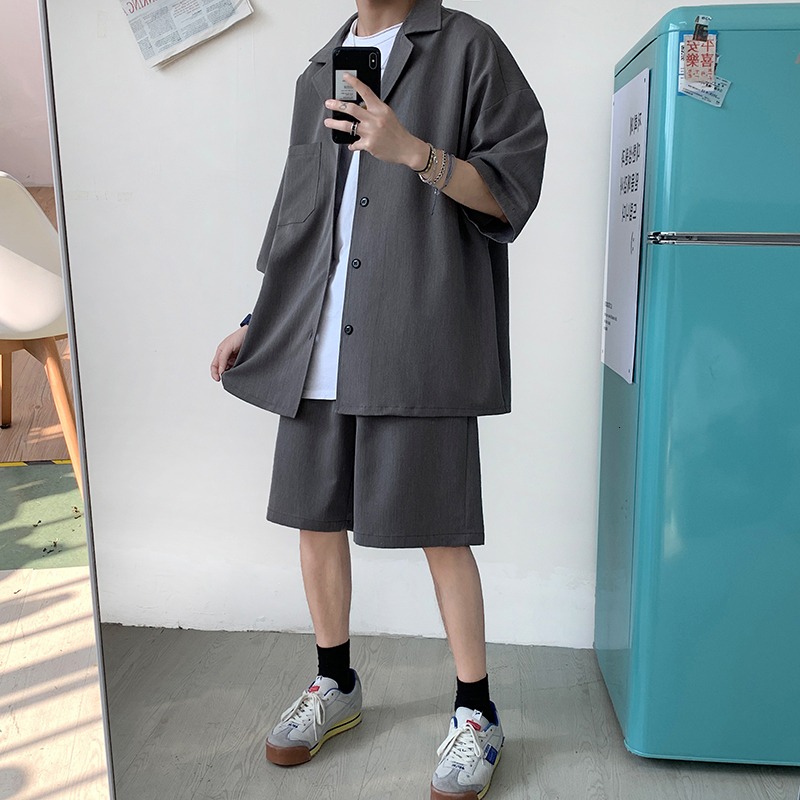 Men's Tracksuits Korean men's set jacket and short sleeved pure thin top match bottom summer fashion oversized clothing 230705