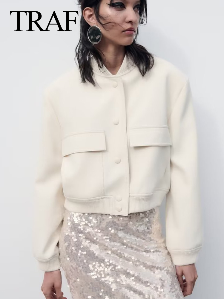 Women's Jackets TRAF Vintage Solid Long Sleeve Bomber Jacket Spring Women Casual Coats Streetwear Female Elegant Lapel Zipper Jakcet 230705