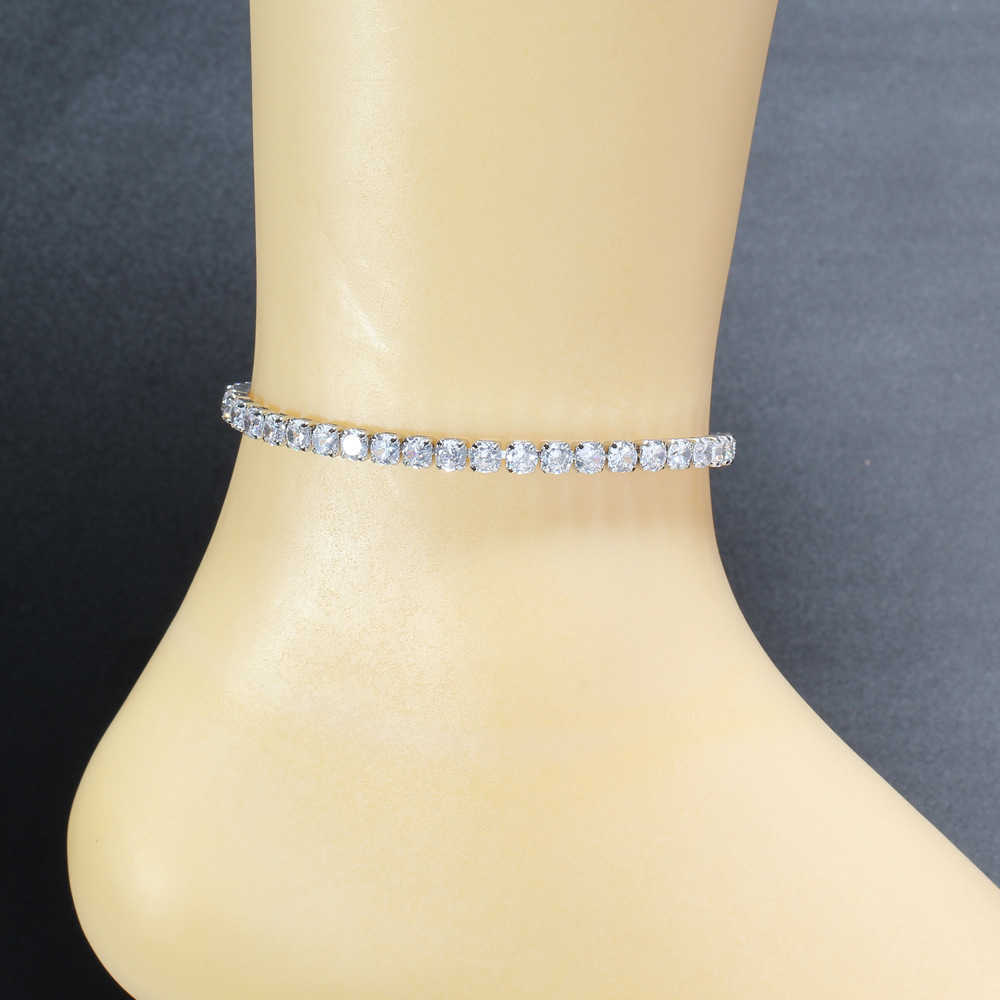 3mm 4mm 5mm Claw Tennis Chain Feet Anklet Chains Women's Hip Hop 8inch+2inch Extension Chain Gold Plated Iced Out Cubic Zirconia Minimalist Ankle