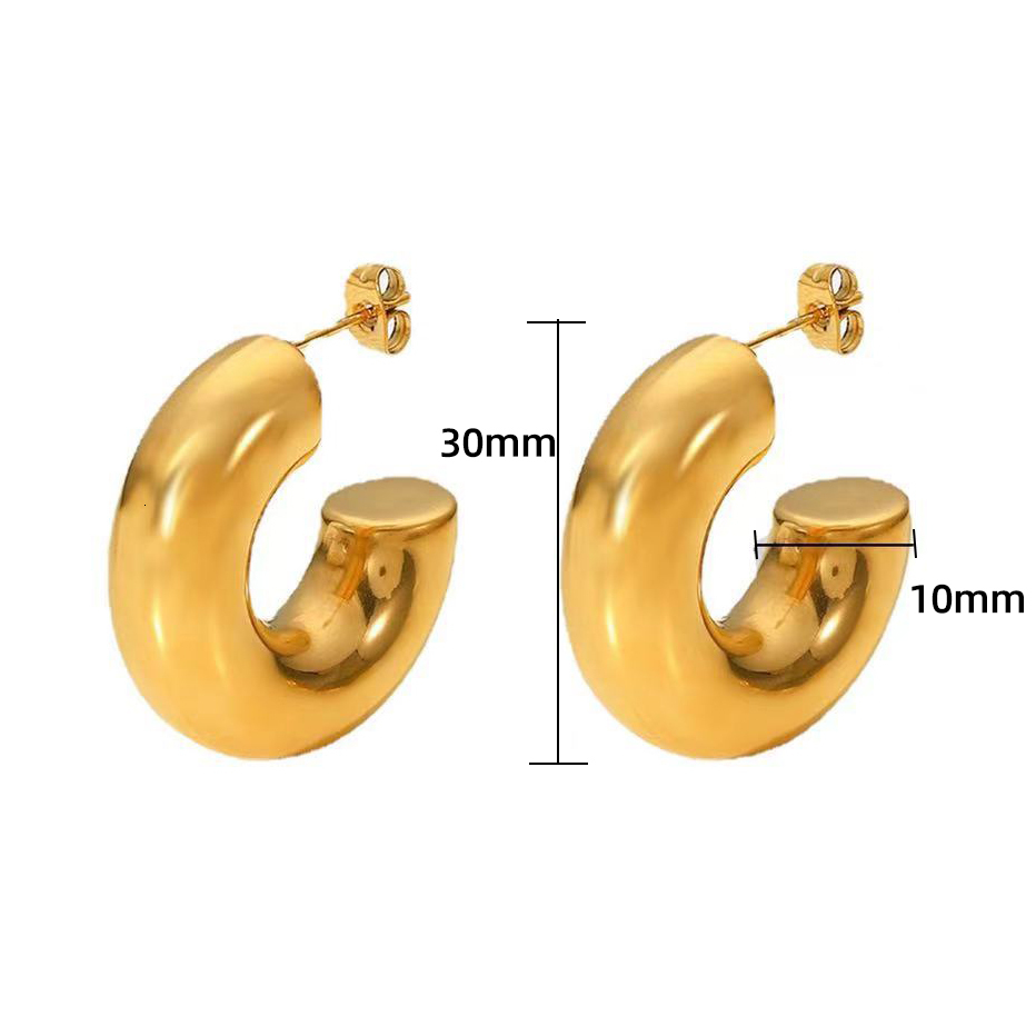 Stud Vintage Round Circle Open Chunky Hoop Earrings for Women Gold Plated Smooth Thick Tube Stainless Steel Earrings Fashion Jewelry 230706