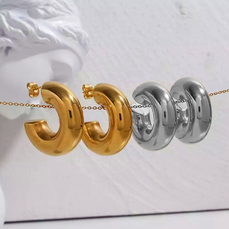 Stud Vintage Round Circle Open Chunky Hoop Earrings for Women Gold Plated Smooth Thick Tube Stainless Steel Earrings Fashion Jewelry 230706