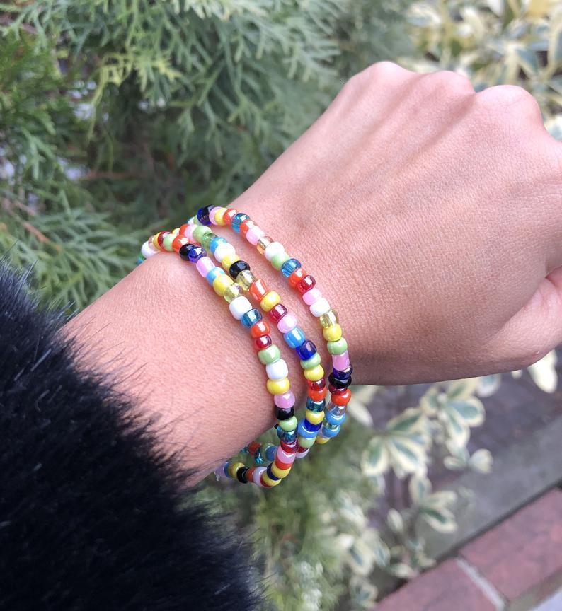 Chain Simple Fashion Multicolor Boho Handmade Elastic Seeds Beaded Bracelets for Women Jewelry Personality Beach Accessories 230706