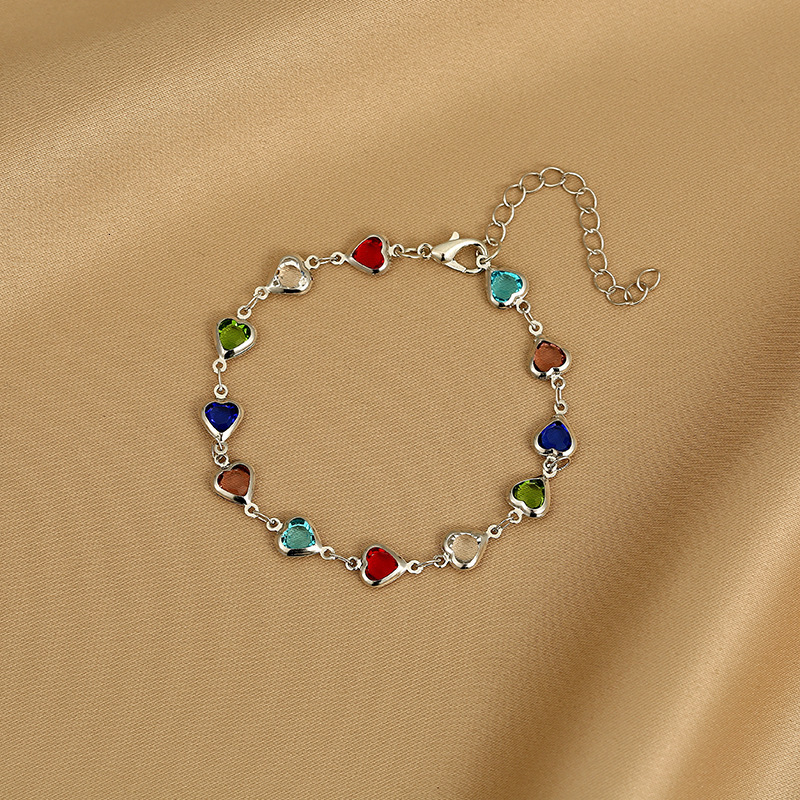 Chain Exquisite Colorful Heart Bracelet for Women Charm Korean Crystal Zircon Metal Chain Bracelets Bangle Party Birthday Jewelry Gift 230706