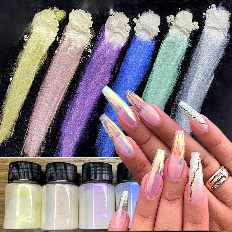 Nail Glitter 1Jar Mermaid Glitter Chrome Powder Bottled Holographic Aurora Pigment Powder s DIY Pearl White Rubbing Manicure Dust 230705