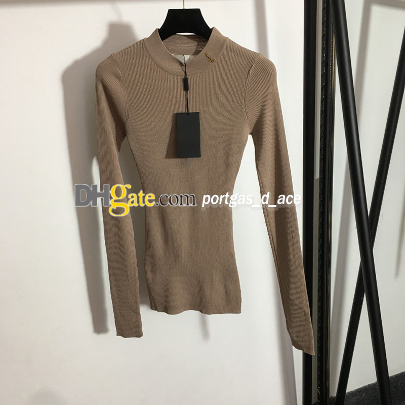 Designer Women Knitted T Shirt Letter Pin Design On Neck Tops Long Sleeve Slim Bottom T Shirts Elegant Charming High Stretch Undershirt, Black with label #20215943
Designer Women Knitted T Shirt Letter Pin Design On Neck Tops Long Sleeve Slim Bottom T Shirts Elegant Charming High Stretch Undershirt, Black with label #20215943