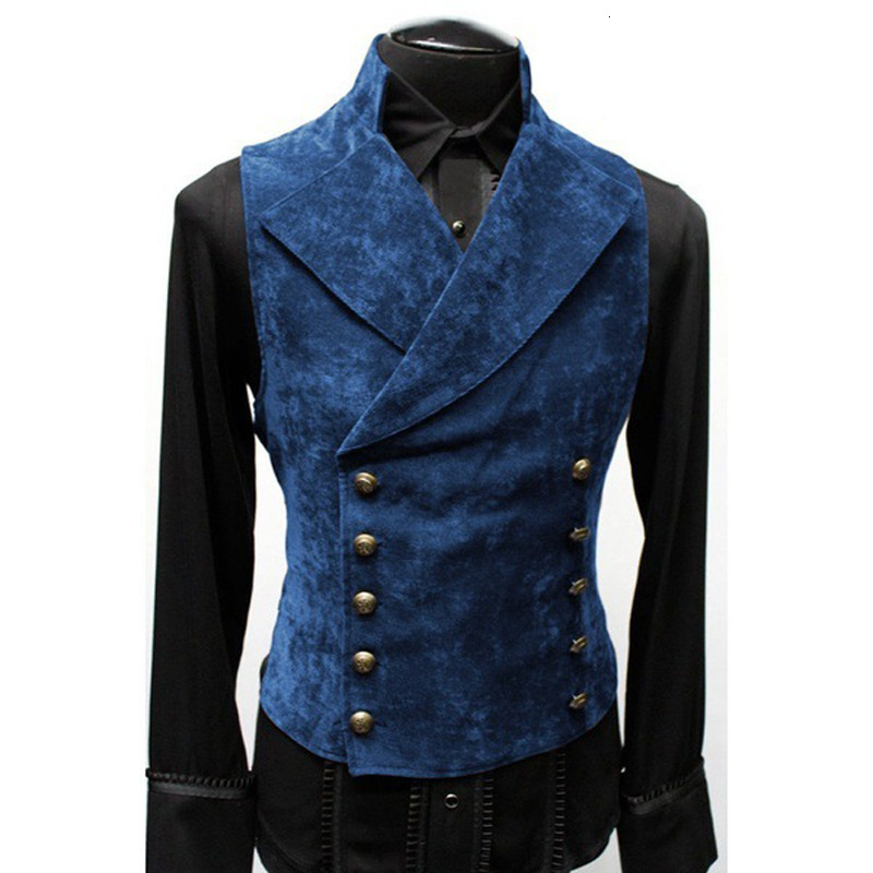 Men's Vests Mens Double Breasted Gothic Steampunk Velvet Vest Stand Collar Medieval Victorian Black Waistcoat Men Stage Cosplay Prom Costume 2307