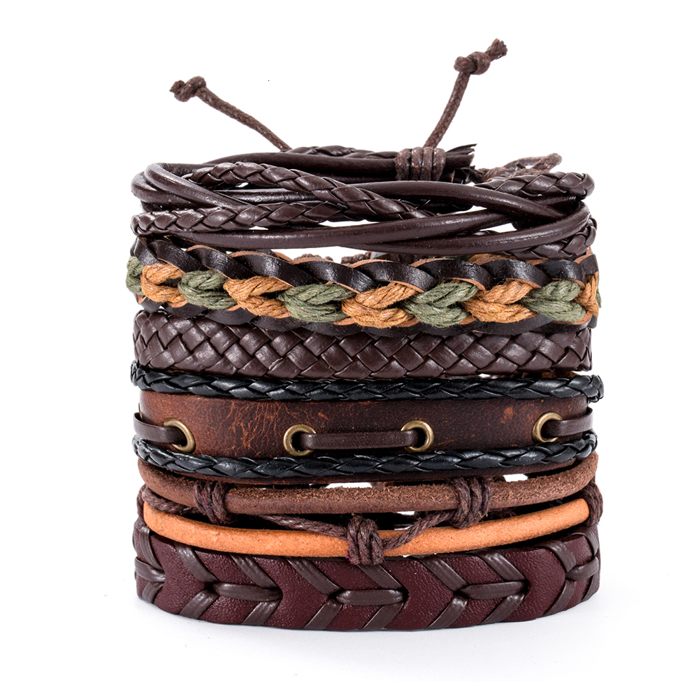 Chain Eif Dock Vinatge Gothic Punk Skull Star Metal Multilayer Leather Bracelet Men Bracelets Bangles Male Arm Jewelry wholesale 230706