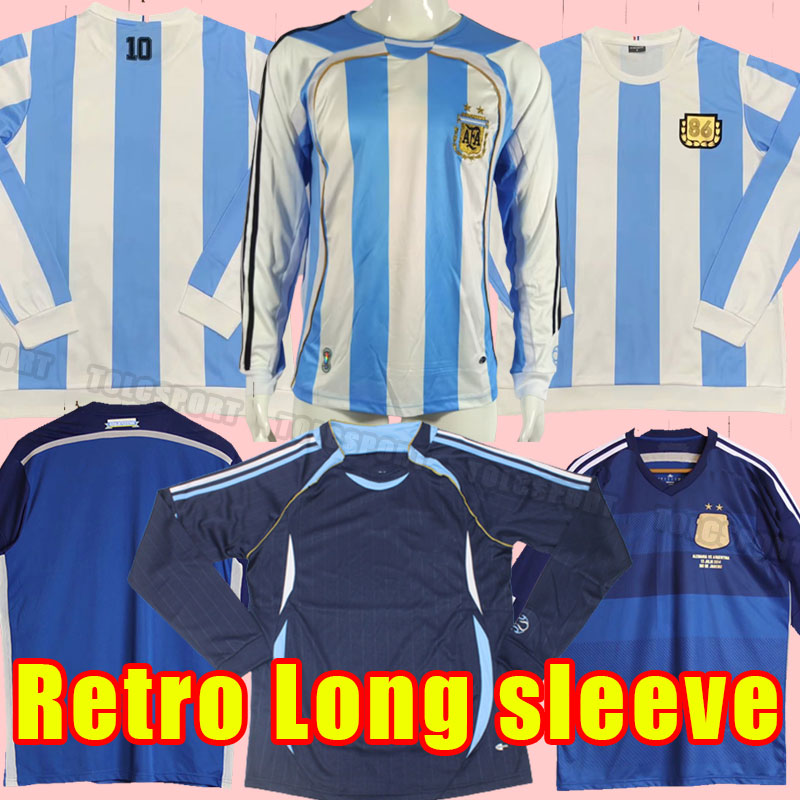 Long sleeve Retro Argentina Soccer jerseys classic Maradona Football Shirt MESSIs RIQUELME CRESPO TEVEZ ORTEGA BATISTUTA 1986 86 2014 14 final