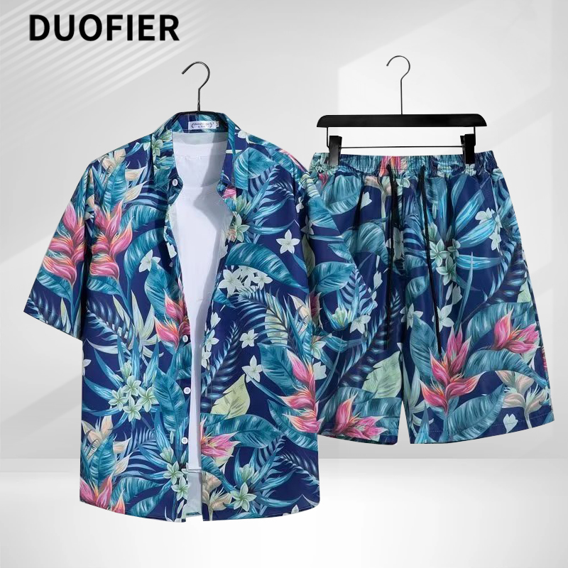 Men's Tracksuits men's short sleeved Aloha shirt and summer printed casual beach twopiece set 2023 fashionable clothes 230705