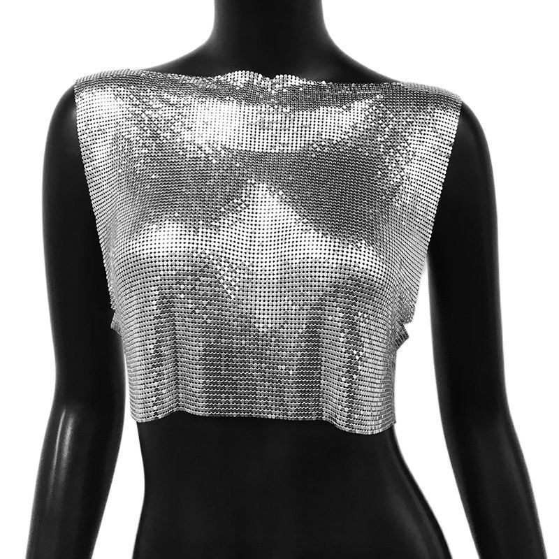 Women's Tanks Camis Sexy Metal Sequin Tank Top For Women y2k Summer Beach Backless Crop Top Rave Festival Club Outfits Camisole 230705