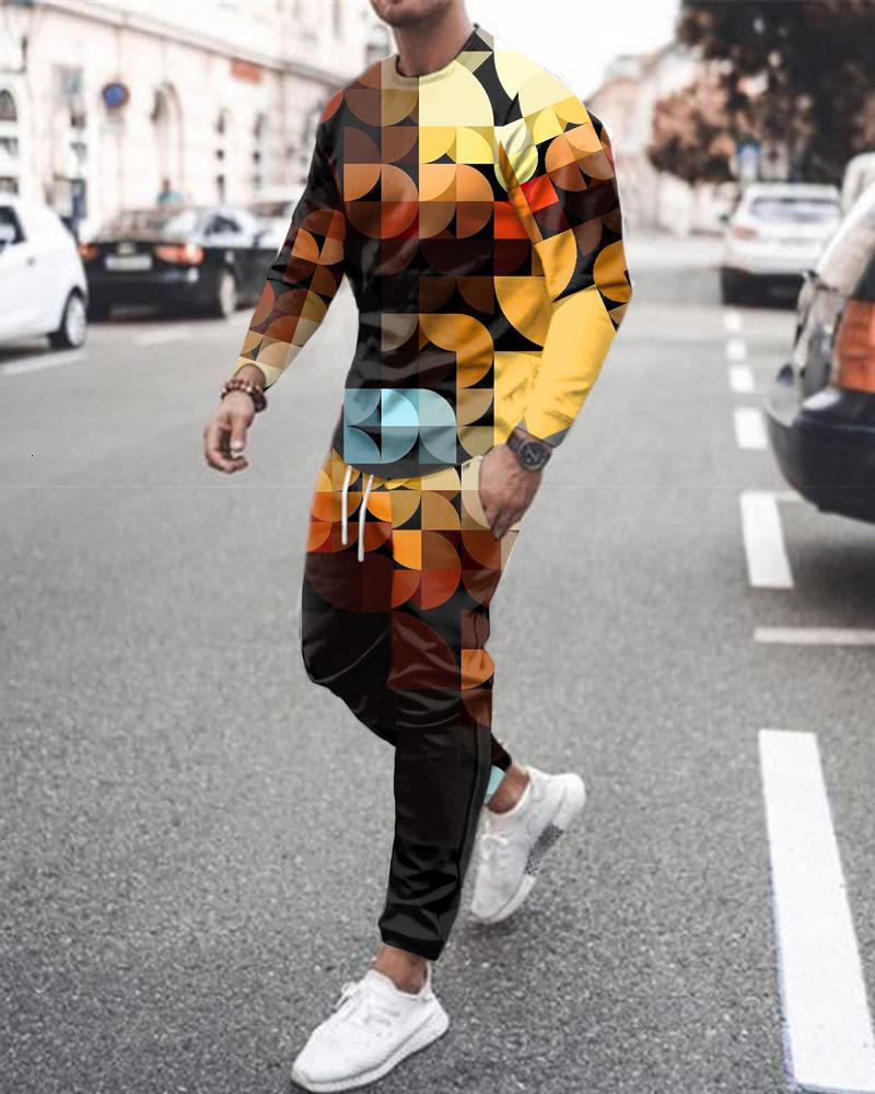Men's Tracksuits clothing set fashion must have active 3D printing long sleeved Tshirt men's zipper casual sports pants 230705