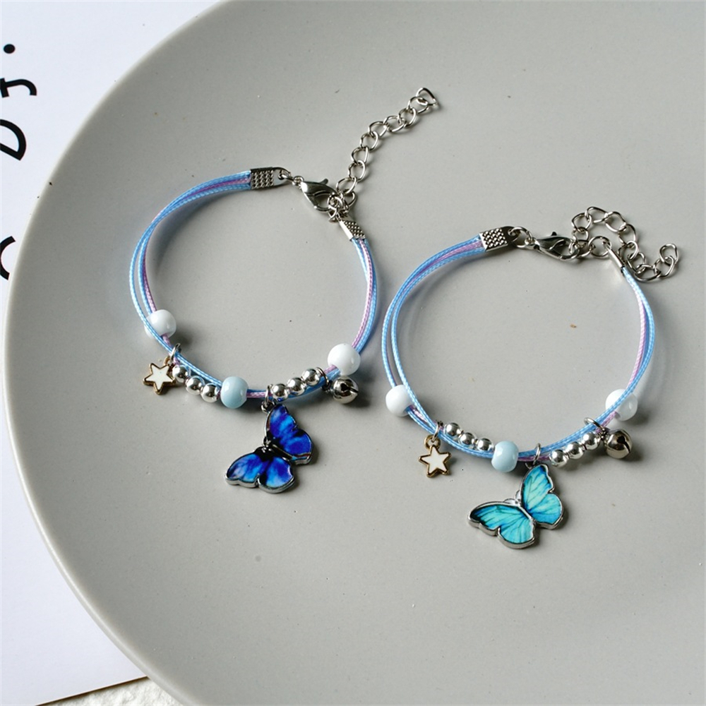 Chain Summer Metal Butterfly Beaded Bracelet Anklet Colorful Adjustable Woven Rope Bracelets For Women Girls Kids Birthday Party Gifts 230706