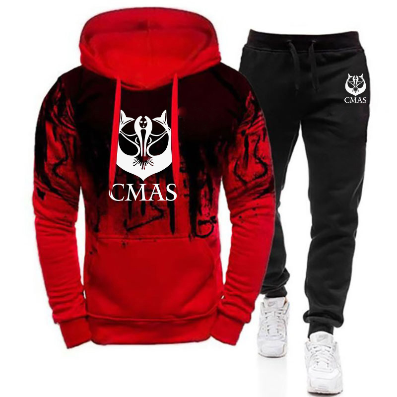Men's Tracksuits Scuba diving CMAS 2023 printed men's track suit twopiece autumn gradient hooded Sweatshirt casual sweatpants set 230705