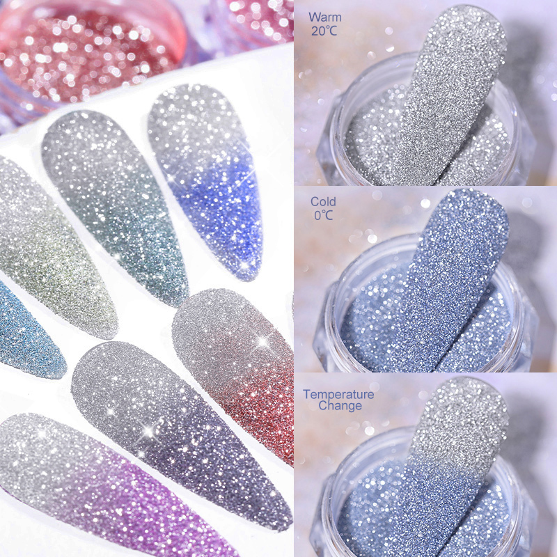 Nail Glitter Reflective Thermal Nail Powder Glitter Nail Shinning Crystal Sequin Chrome Pigment UV Gel Polish Nail Art Decoration 230705