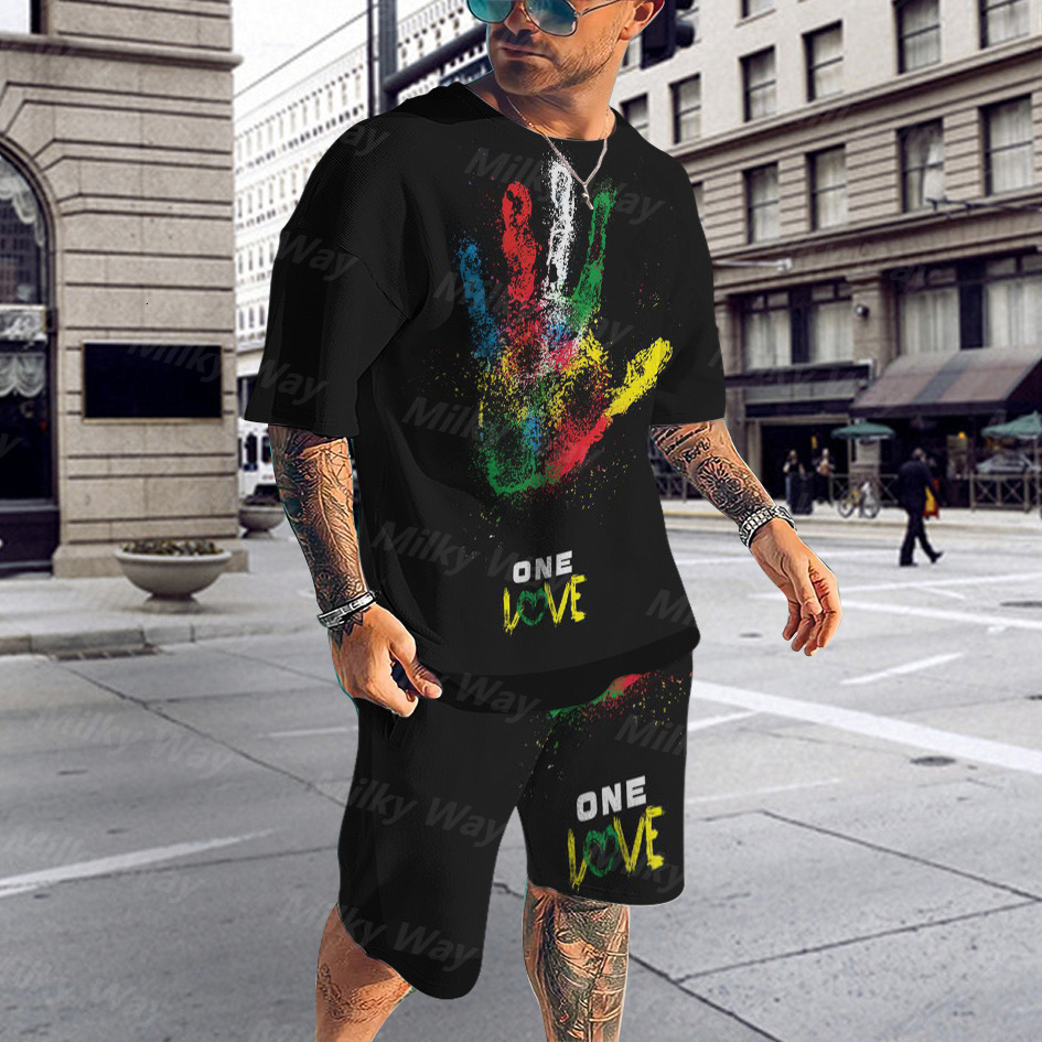 Men's Tracksuits 3D men's summer beach Tshirt suit Sportswear oversized clothing top street casual twopiece 230705