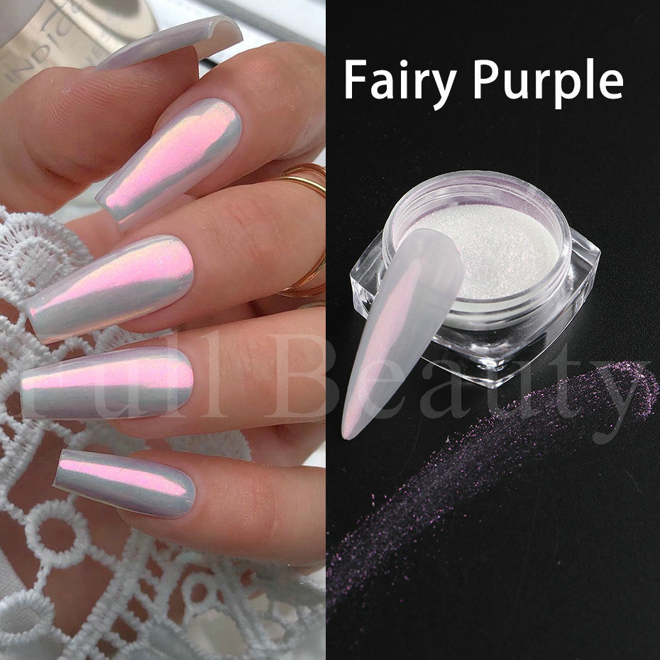Nail Glitter 1Box White Fairy Chrome Pearl Nail Powder Glass Merainbow Aurora Pigment Dust Glitter Nail Art UV Gel Polish Paillette LAB0107 230705