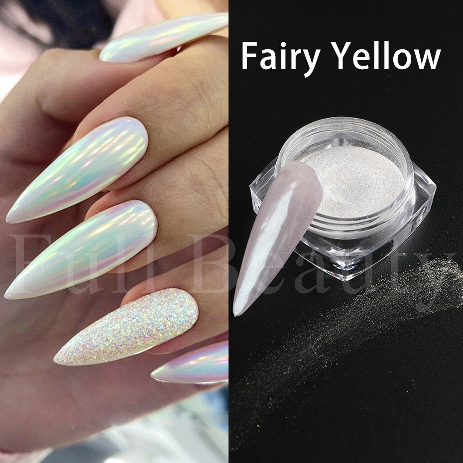 Nail Glitter 1Box White Fairy Chrome Pearl Nail Powder Glass Merainbow Aurora Pigment Dust Glitter Nail Art UV Gel Polish Paillette LAB0107 230705