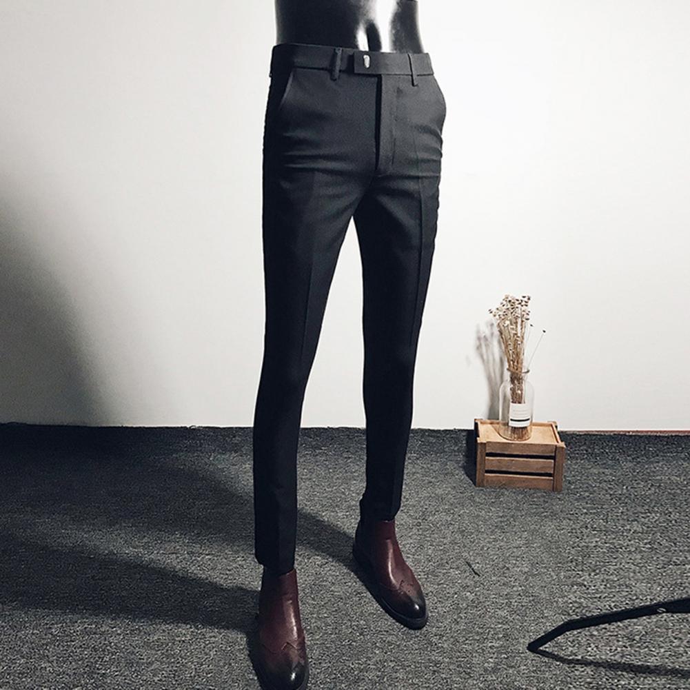 Men's Pants Men Business Straight Formal Cropped Korean Style Suit Zipper Fly Office Social Trousers Streetwear 230705
