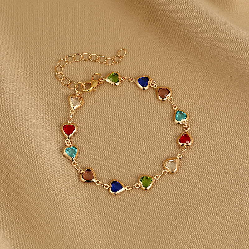 Chain Exquisite Colorful Heart Bracelet for Women Charm Korean Crystal Zircon Metal Chain Bracelets Bangle Party Birthday Jewelry Gift 230706