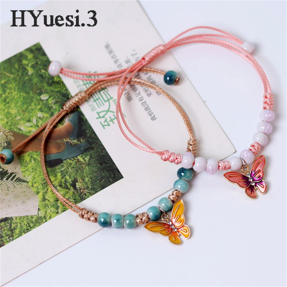 Chain Summer Metal Butterfly Beaded Bracelet Anklet Colorful Adjustable Woven Rope Bracelets For Women Girls Kids Birthday Party Gifts 230706