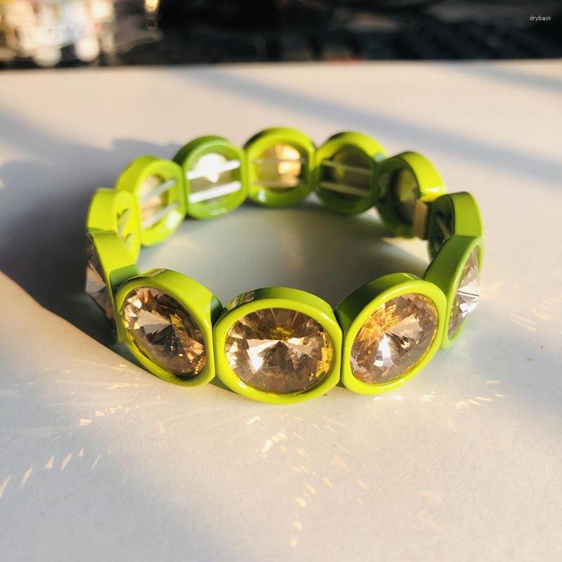 Link Bracelets Multicolor Handmade Big Crystal Elastic Bangles Enamel Stretch Glass Bangle Tile Beads Bracelet For Women