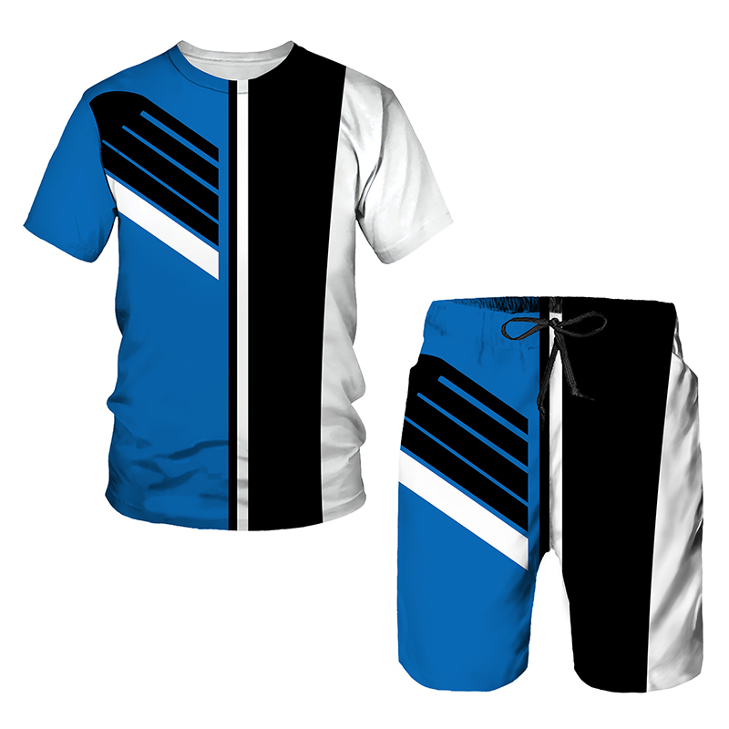 Men's Tracksuits Summer European and American Fashion Trends Beyond Standard Casual Track Set 2023 3D Digital Printing Tshirt 2Piece 230705