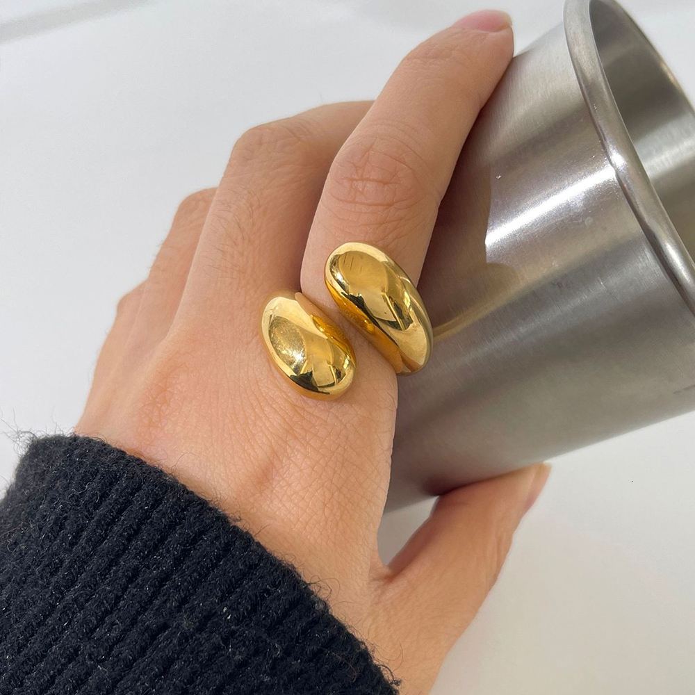 Band Rings Trendy Gold Color Smooth Metal Teardrop Rings for Women Creative Chunky Dome Open Ring Party Jewelry Gift 230706