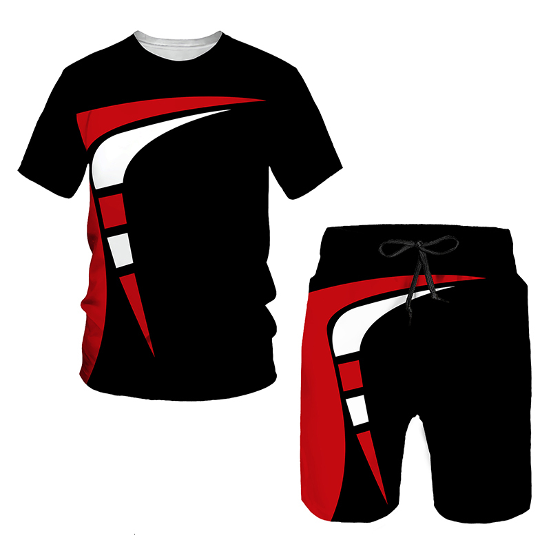 Men's Tracksuits Summer European and American Fashion Trends Beyond Standard Casual Track Set 2023 3D Digital Printing Tshirt 2Piece 230705