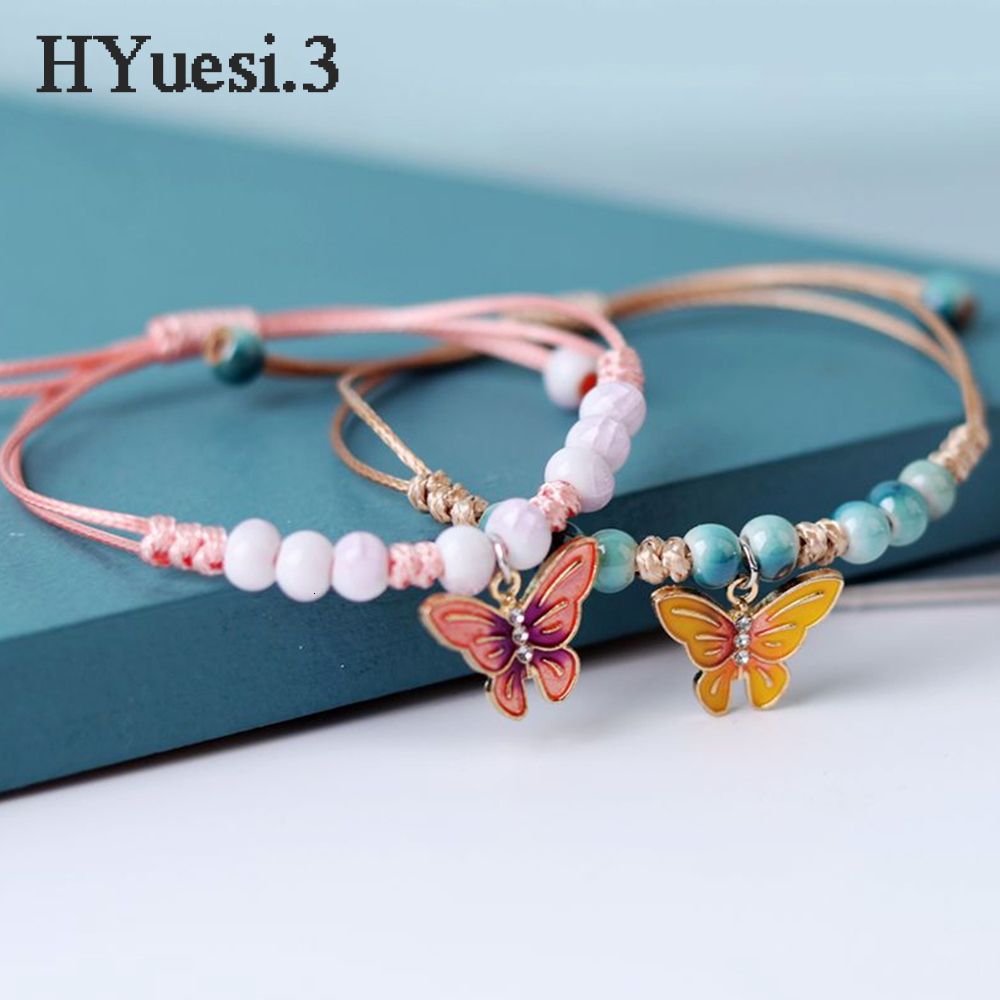 Chain Summer Metal Butterfly Beaded Bracelet Anklet Colorful Adjustable Woven Rope Bracelets For Women Girls Kids Birthday Party Gifts 230706