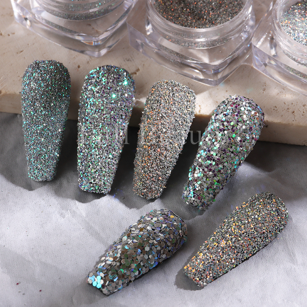 Nail Glitter Reflective Glitter Powder Sparkle Silver Diamond Glitter Fluorescent Pigment Chrome Nail Dust Merimaid Sequins Decoration GLFGF 230705